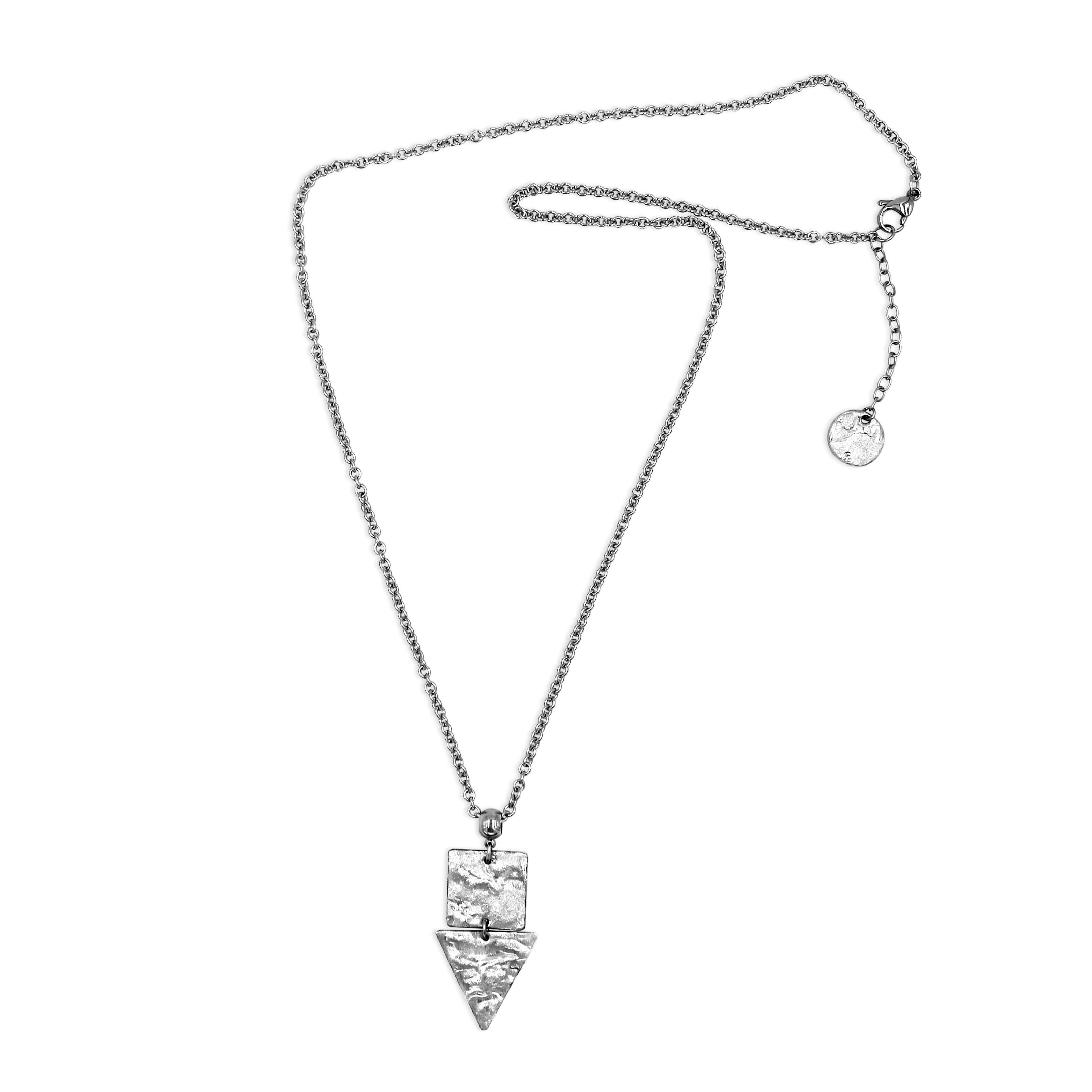 Long Silver Square and Triangle Pendant Necklace - Creative Jewelry by Marcia - Asymmetrical Jewelry - Timeless Jewelry