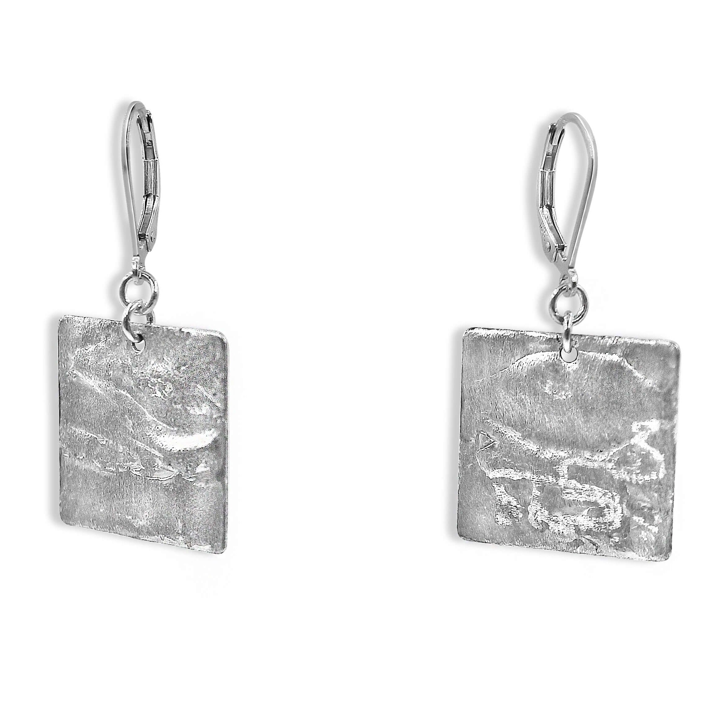 Silver Square Earrings - Creative Jewelry by Marcia - Asymmetrical Jewelry - Timeless Jewelry