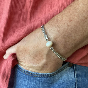 Single Freshwater Pearl Silver Chain Bracelet with Lobster Clasp-Bracelets- Creative Jewelry by Marcia