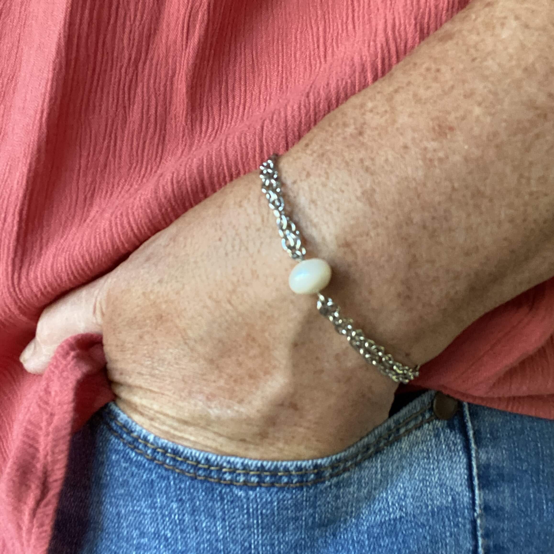 Single Freshwater Pearl Silver Chain Bracelet with Lobster Clasp-Bracelets- Creative Jewelry by Marcia