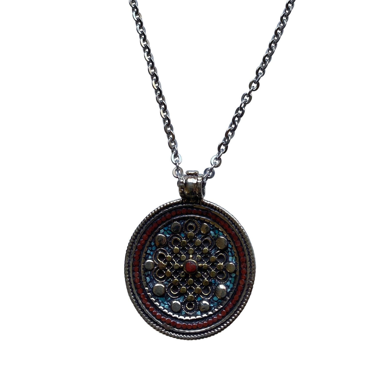 Tibetan Silver and Red Statement Necklace with Lobster Clasp- Creative Jewelry by Marcia