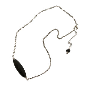 Black Onyx Bar Necklace with Stainless Steel Chain