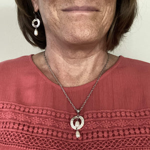 Baroque Pearls Pendant Necklace with Silver Hammered Ring-Necklaces- Creative Jewelry by Marcia