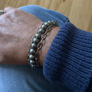 Silver Steel Round Bead Bracelet with Stainless Steel Chain-Bracelets- Creative Jewelry by Marcia