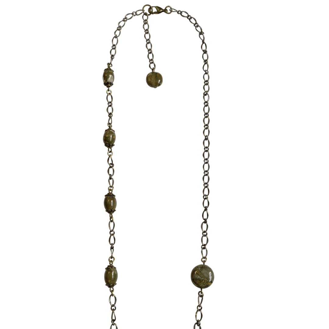 Rhyolite Brass Chain Link Long Pendant Necklace with Lobster Clasp-Necklaces- Creative Jewelry by Marcia