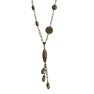 Rhyolite Brass Chain Link Long Pendant Necklace with Lobster Clasp-Necklaces- Creative Jewelry by Marcia