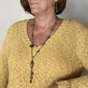 Rhyolite Brass Chain Link Long Pendant Necklace with Lobster Clasp-Necklaces- Creative Jewelry by Marcia