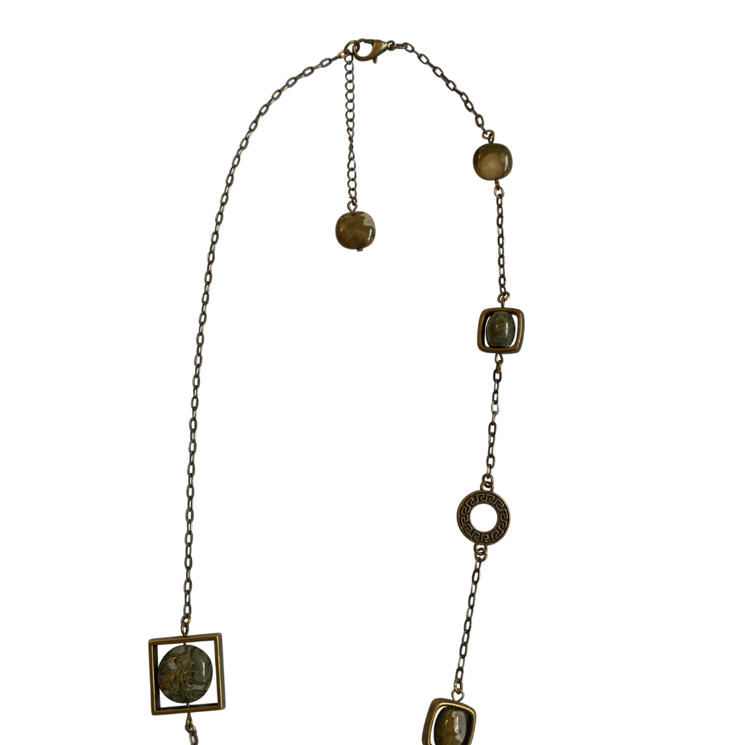 Rhyolite Brass Chain Link Pendant Necklace with Lobster Clasp-Necklaces- Creative Jewelry by Marcia