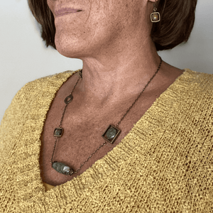 Rhyolite Brass Chain Link Pendant Necklace with Lobster Clasp-Necklaces- Creative Jewelry by Marcia