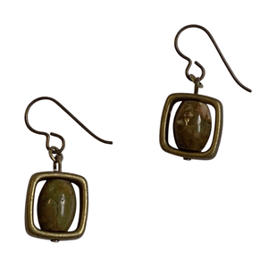 Rhyolite Brass Square Earrings with Niobium Ear Wires for Sensitive Ears-Earrings- Creative Jewelry by Marcia