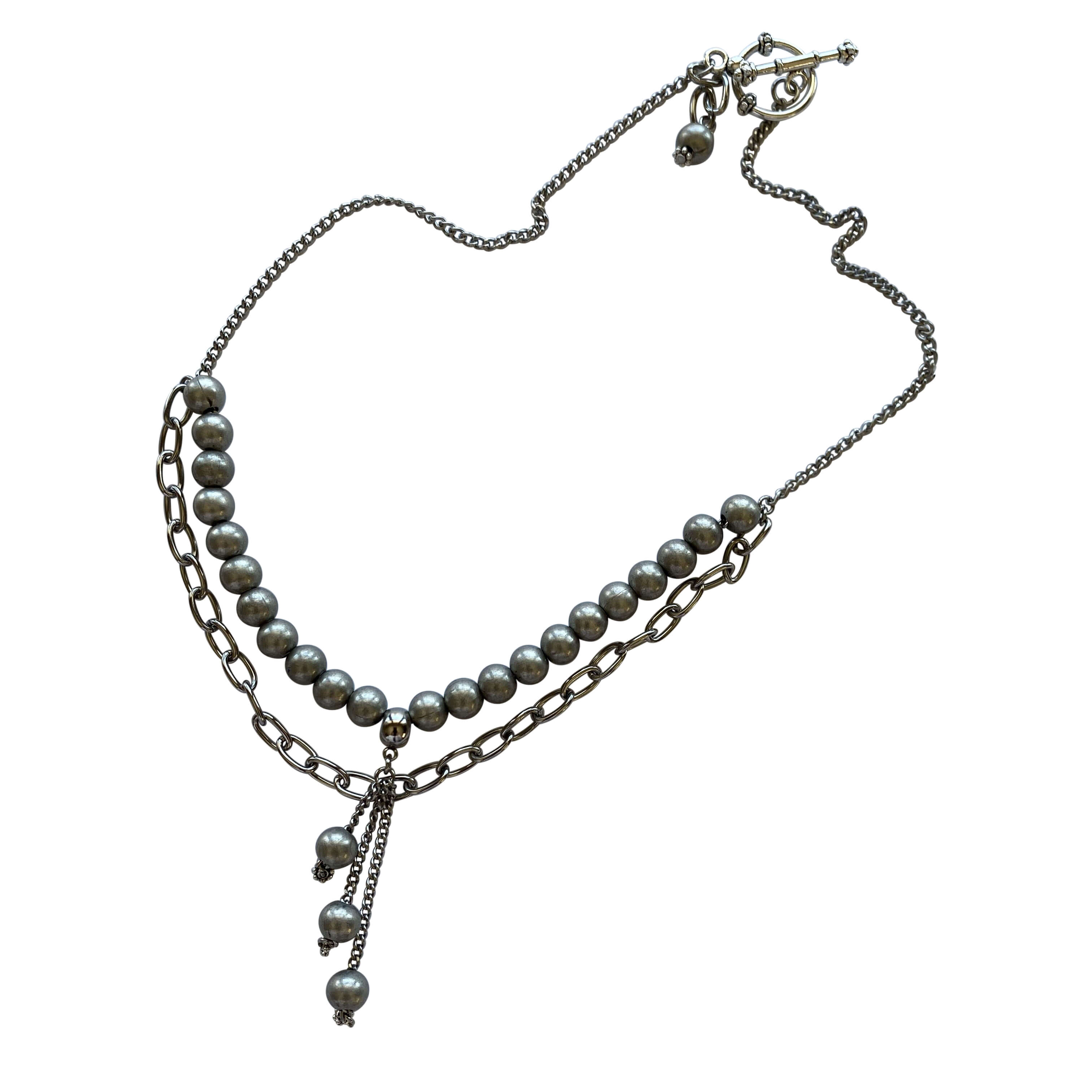 Stainless Steel Chain Steel Round Bead Pendant Necklace with Toggle Clasp-Necklaces- Creative Jewelry by Marcia