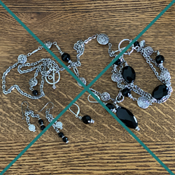 Black Onyx Jewelry Black Onyx Necklace, Black Onyx Earrings and Black Onyx and Silver Bracelet Worn by Marcia Newquist of Creative Jewelry by Marcia