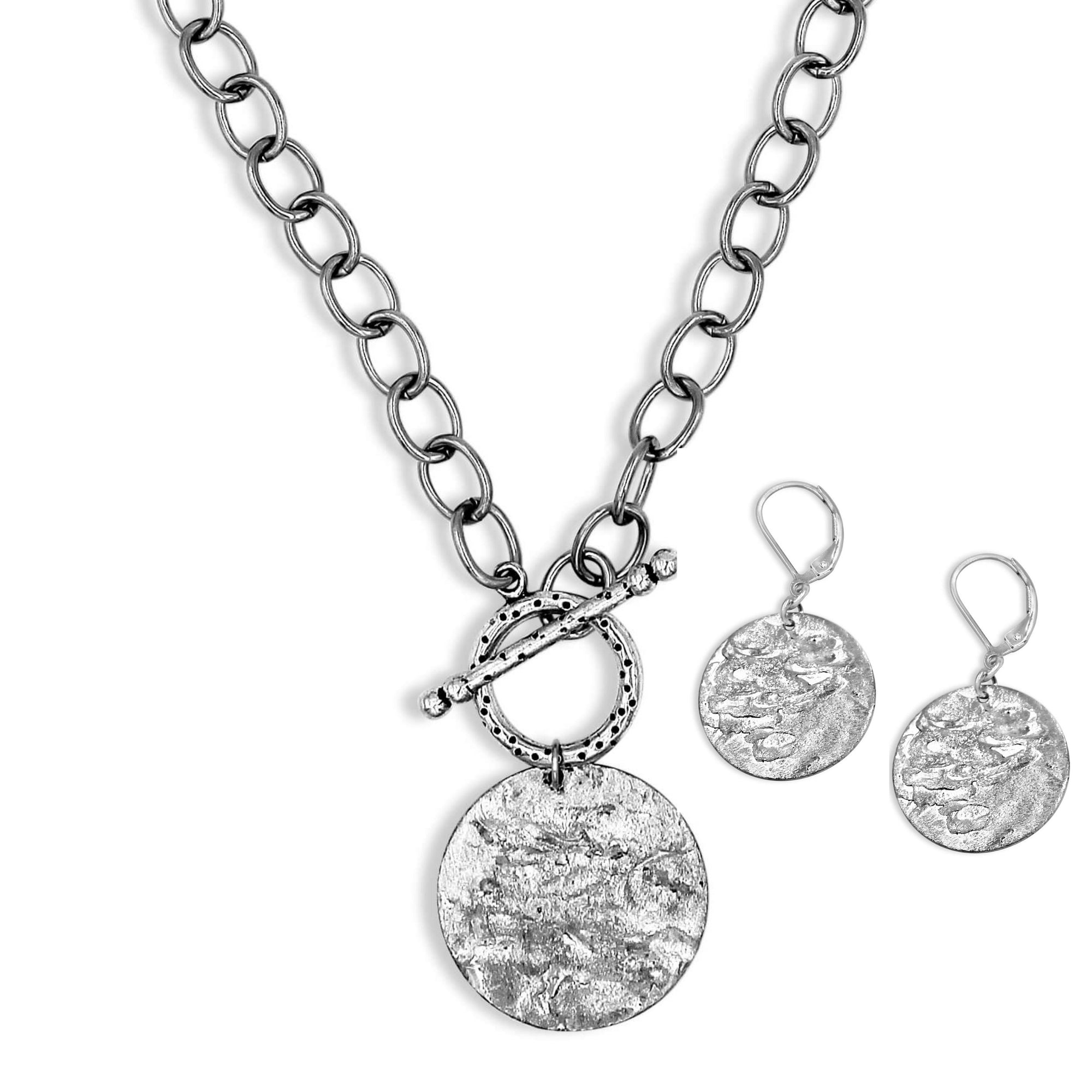 Stainless Steel Chain Bracelet with Toggle Clasp and retangle Silver Earrings with Leverback Earrings. These are part of my Silver Lining Collection at creativejewelrybymarcia.com