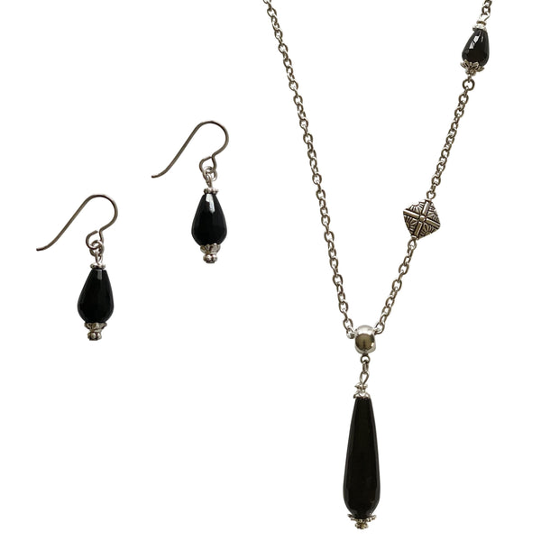 Amazon.com: YAFEINI Black Onyx Necklace and Earrings Jewelry Set Sterling  Silver Teardrop Necklace 18K Gold Plated Nordic Filigree Boho Chain Pendant  Necklace Gifts for Women Girls: Clothing, Shoes & Jewelry