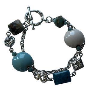 Clay, Silver, and Gemstone Bracelet with Toggle Clasp