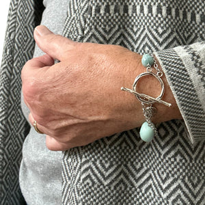 Silver Gemstone, Boho Bracelet with Amazonite Stone and Golem Clay Beads