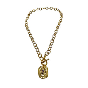 Thick Gold Chain Necklace with Rectangle Topaz Gold Pendant