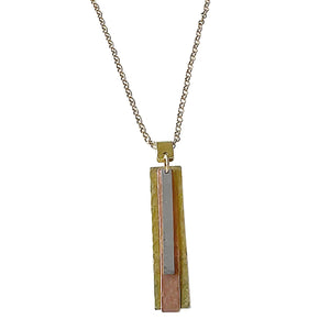 Layered Stainless Steel, Copper, Brass Pendant Necklace