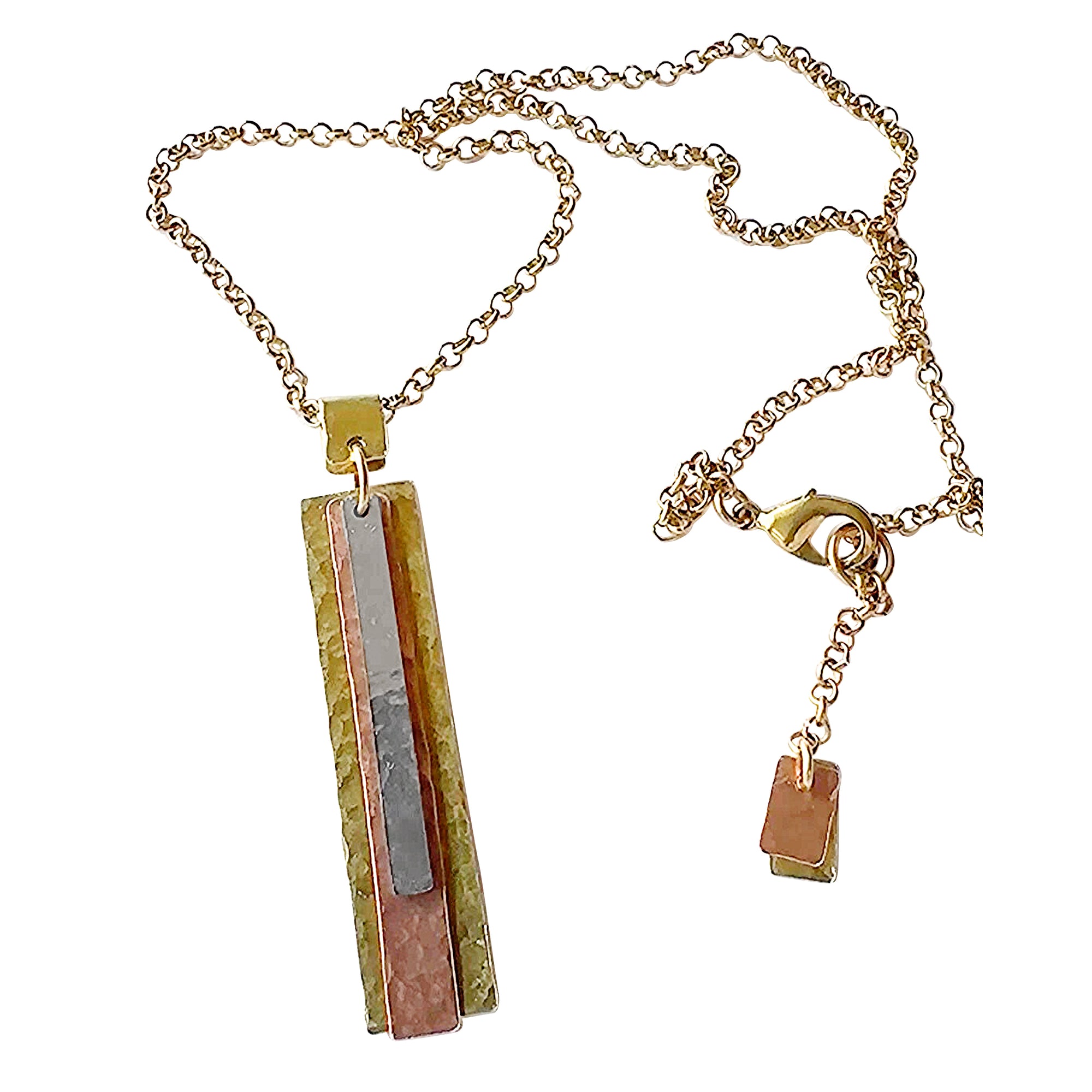 Layered Stainless Steel, Copper, Brass Pendant Necklace