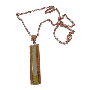 Layered Brass, Stainless Steel, Copper Pendant Necklace