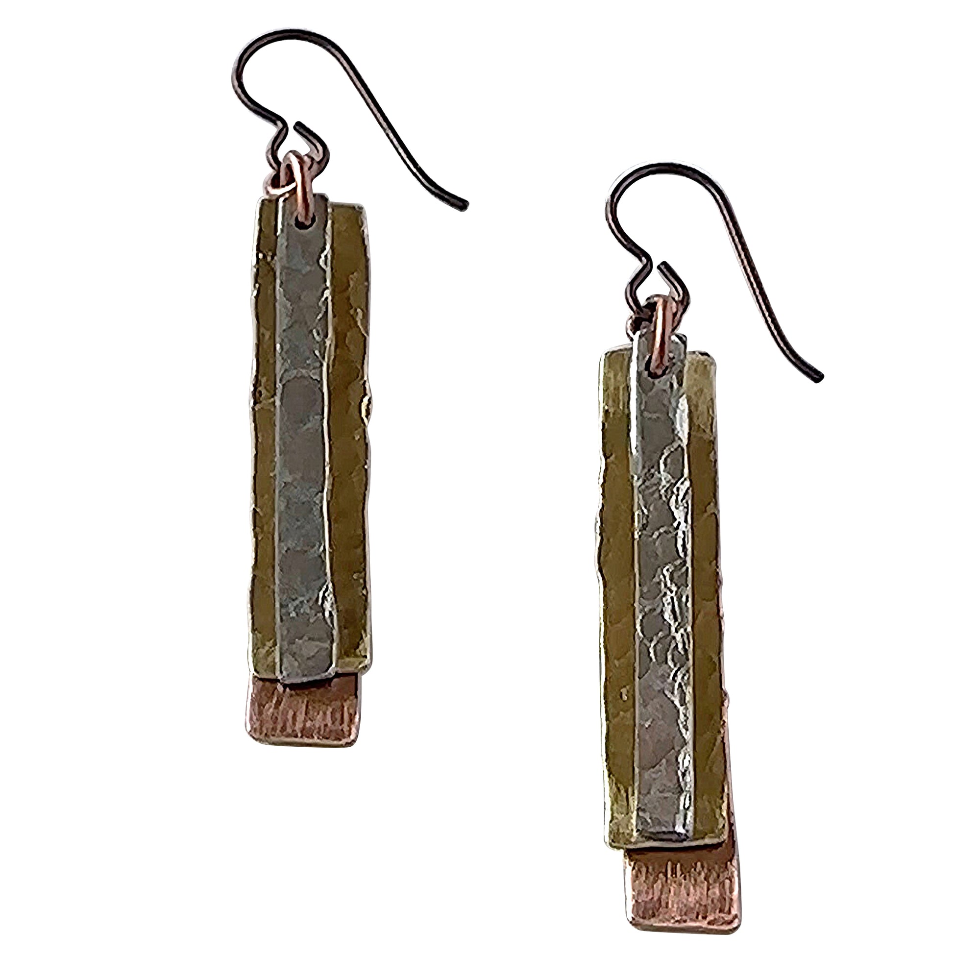 Layered Brass, Stainless Steel, Copper Earrings