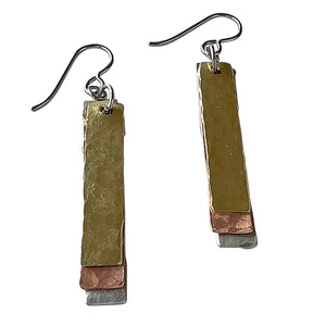 Layered Brass, Copper, Stainless Steel Earrings