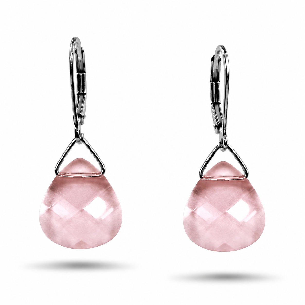 Light Rose Swarovski Crystal Briolette Dangle Earrings with Sterling Silver Leverback