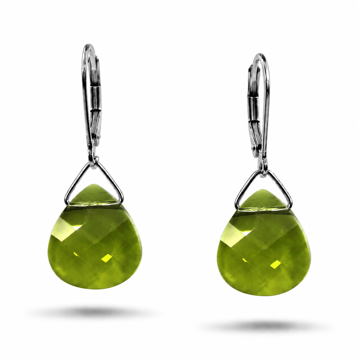 Olivine Swarovski Crystal Briolette Dangle Earrings with Sterling Silver