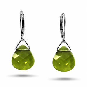 Olivine Swarovski Crystal Briolette Dangle Earrings with Sterling Silver