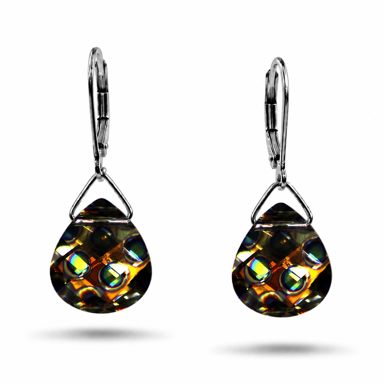 Peacock Eye Swarovski Crystal Briolette Dangle Earrings