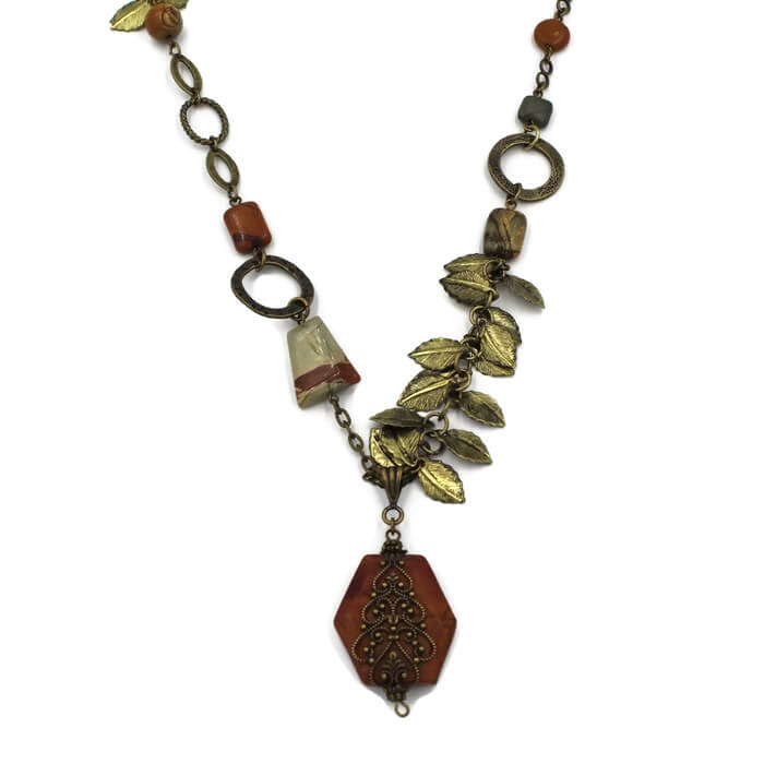 Jasper Pendant Leaf Necklace - Creative Jewelry by Marcia - Asymmetrical Jewelry - Timeless Jewelry