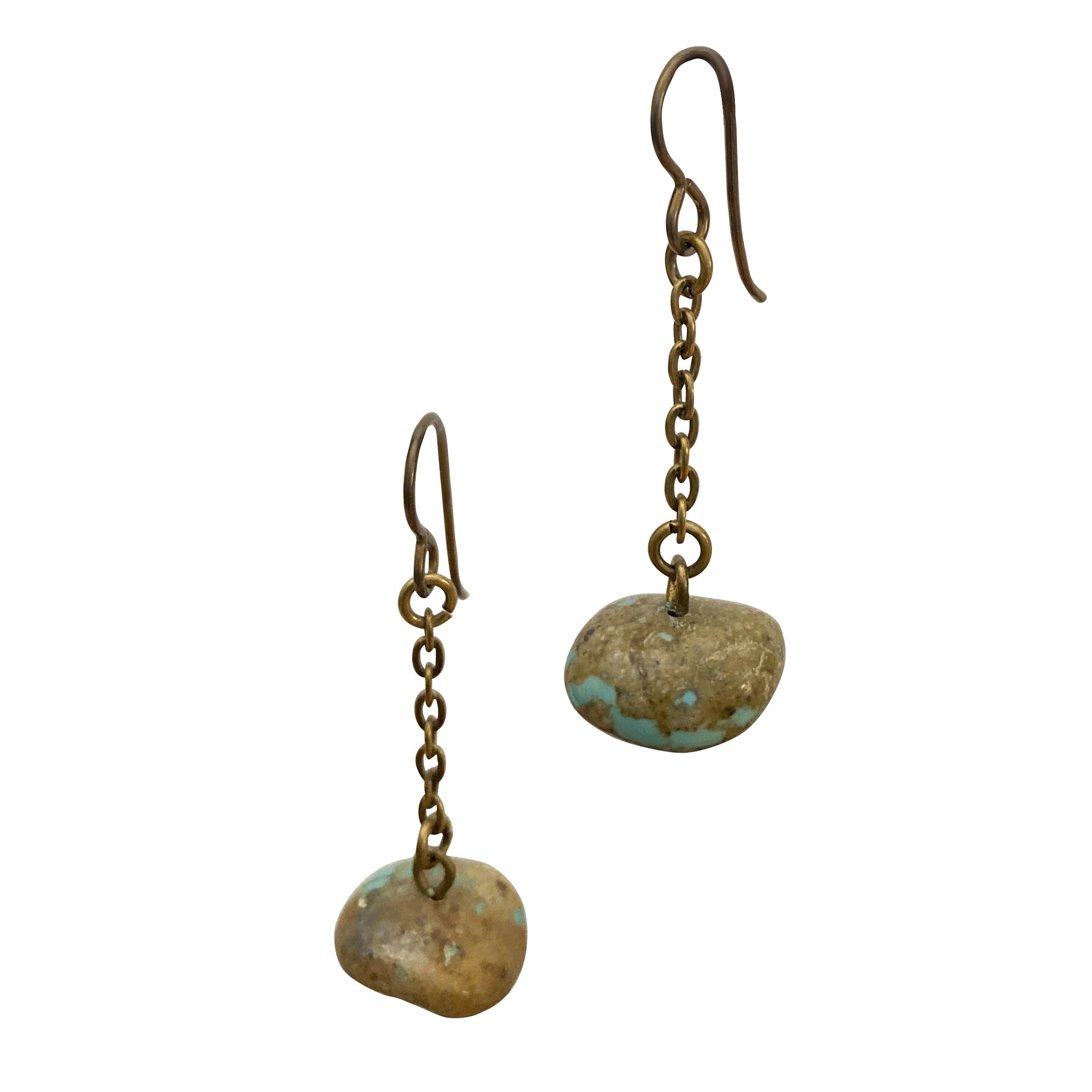Anna Turquoise Brass Chain Earrings with Niobium Ear Wires for Sensitive Ears