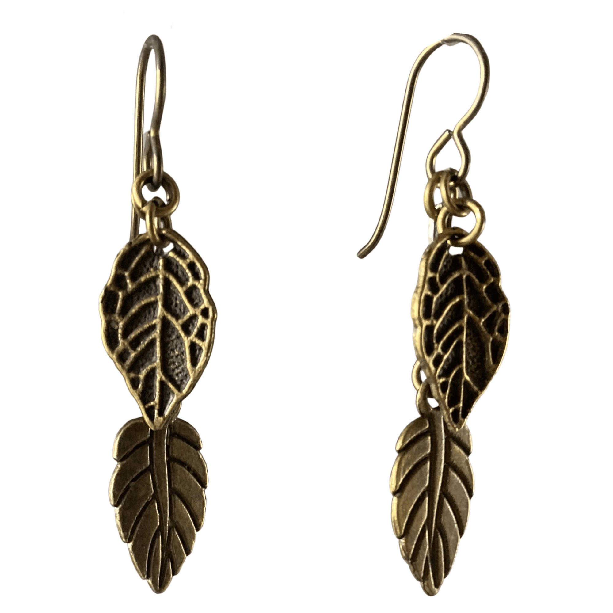 Antique Brass Leaf Dangle Earrings for Sensitive Ears-Earrings- Creative Jewelry by Marcia