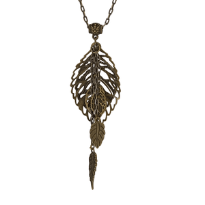 Antique Brass Chain Leaf Pendant Necklace-Necklaces- Creative Jewelry by Marcia