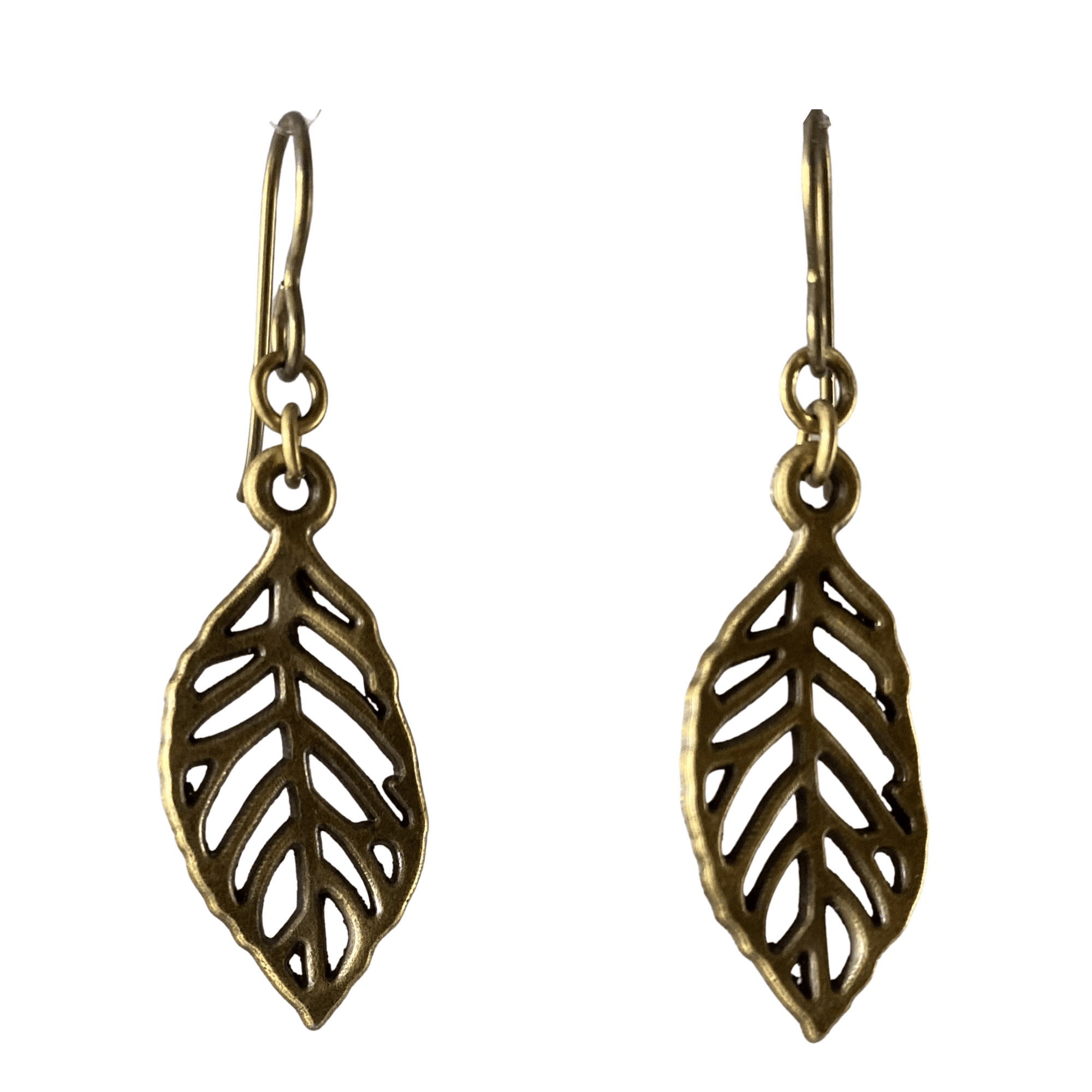 Antique Brass Oval Leaf Earrings for Sensitive Ears-Earrings- Creative Jewelry by Marcia