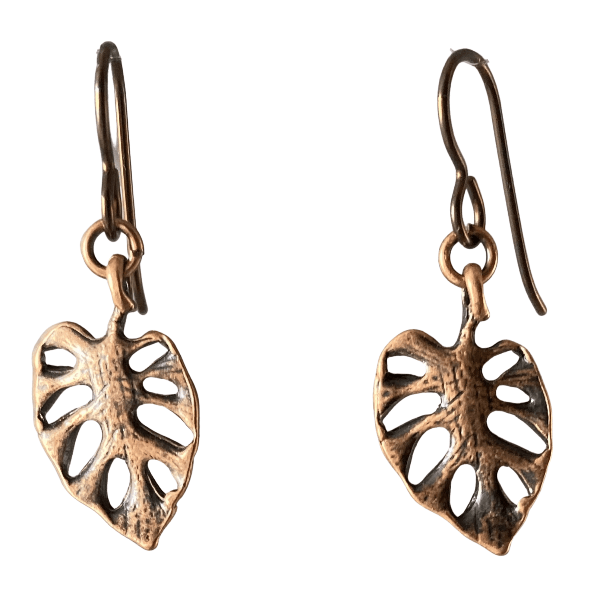 Copper Cutout Leaf Earrings for Sensitive Ears-Earrings- Creative Jewelry by Marcia