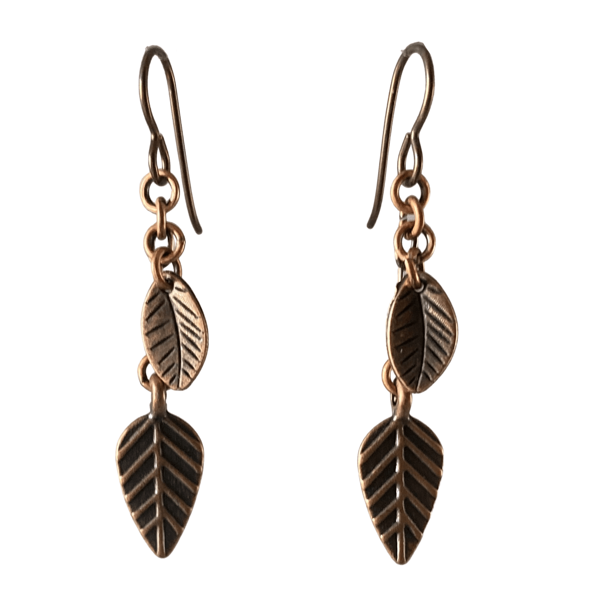 Antique Copper Leaf Dangle Earrings for Sensitive Ears-Earrings- Creative Jewelry by Marcia