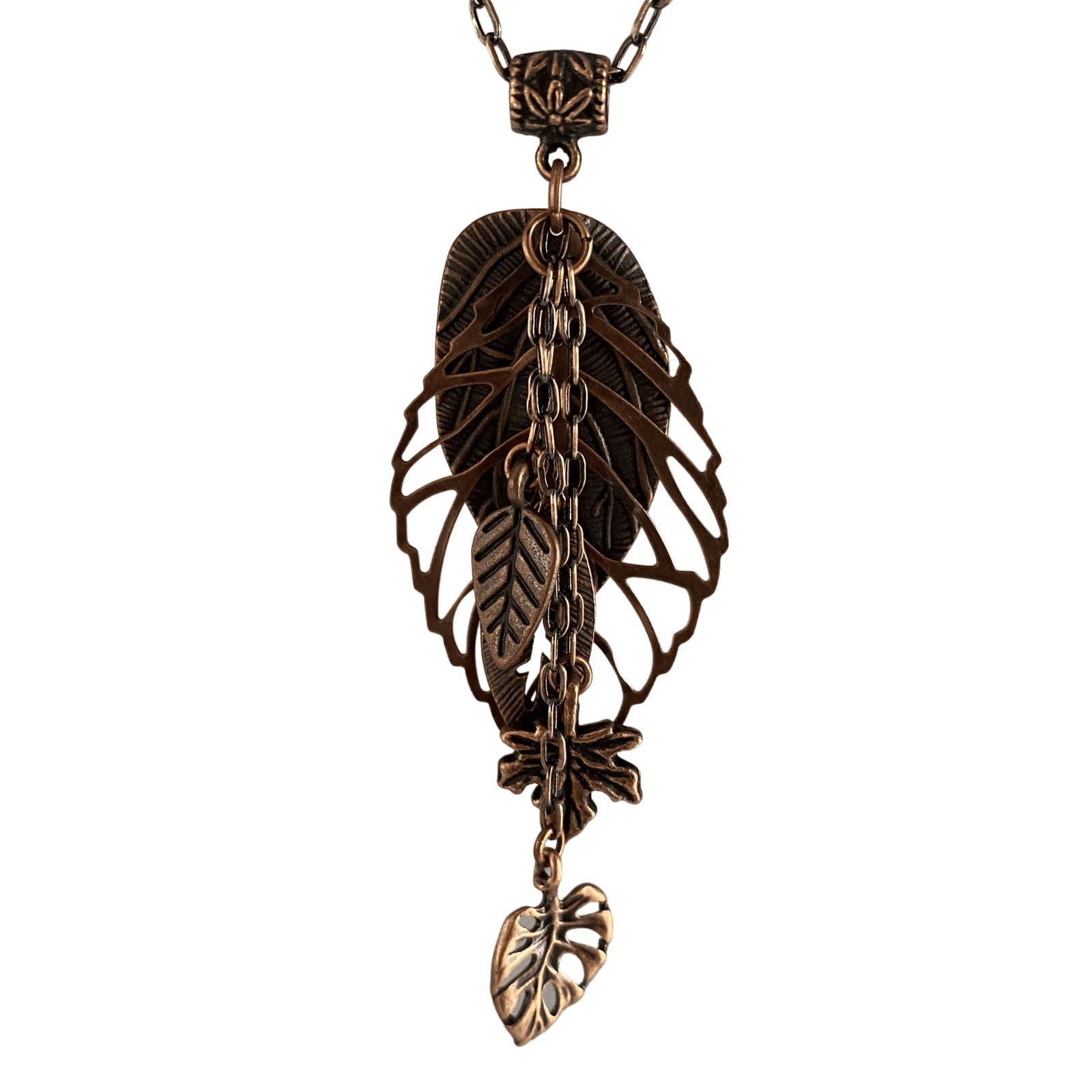 Antique Copper Chain Leaf Necklace-Necklaces- Creative Jewelry by Marcia