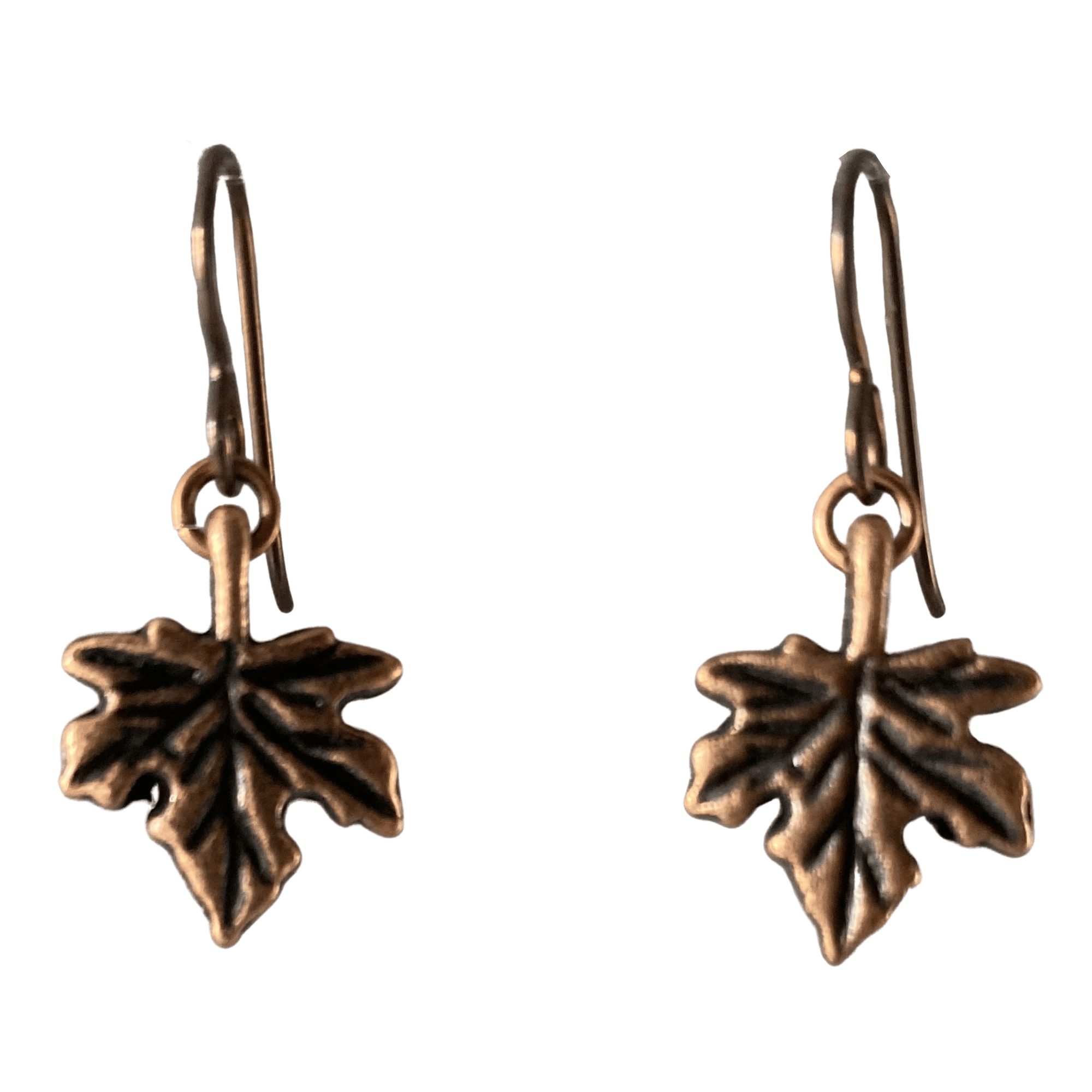 Antique Copper Maple Leaf Earrings for Sensitive Ears-Earrings- Creative Jewelry by Marcia
