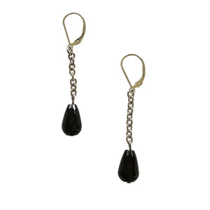 Pear Shape Black Onyx Chain Earrings