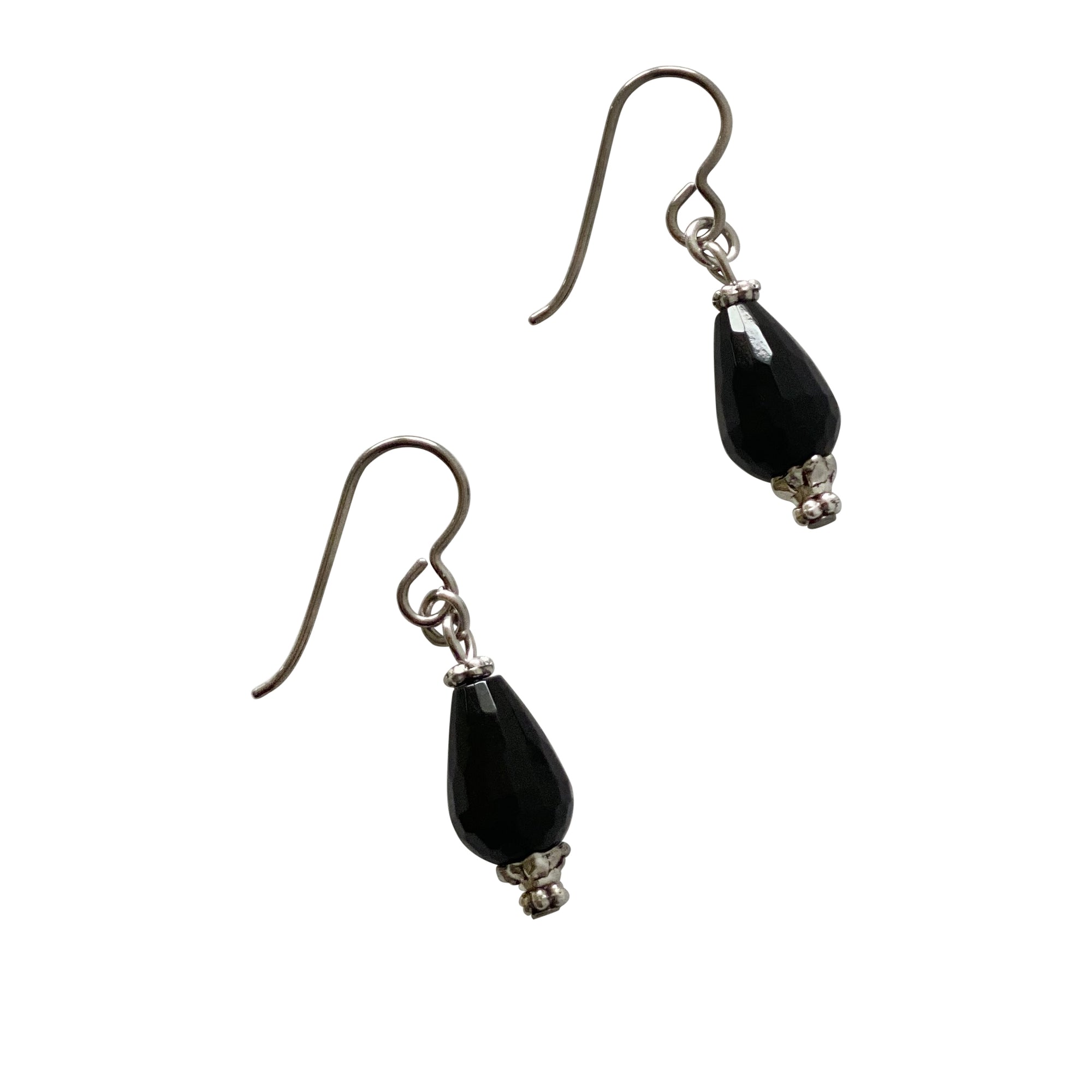 Pear Shape Black Onyx Earrings