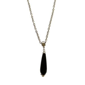 Faceted Black Onyx Pendant Necklace with Stainless Steel Chain