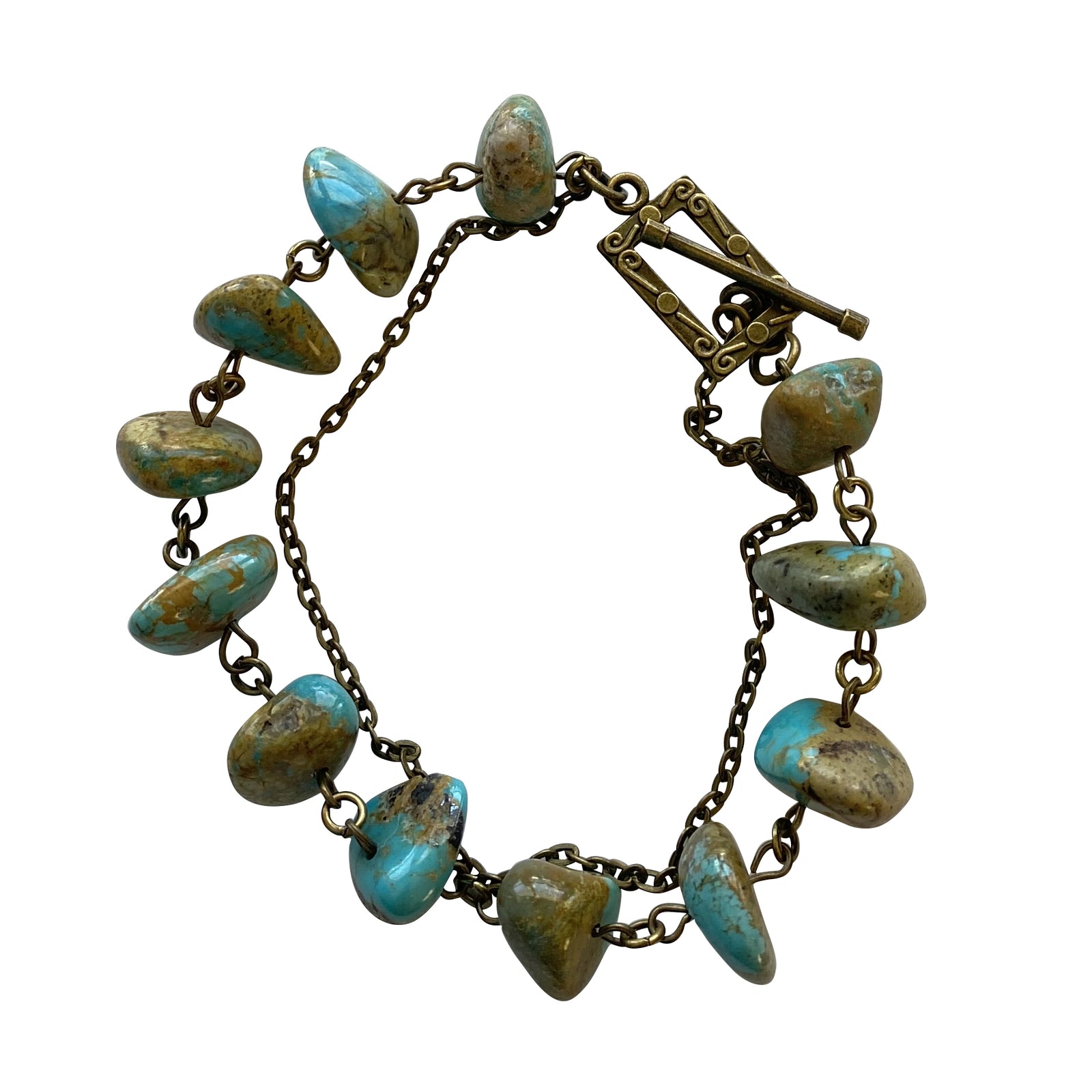 Emily Antique Brass Turquoise Chain Link Bracelet