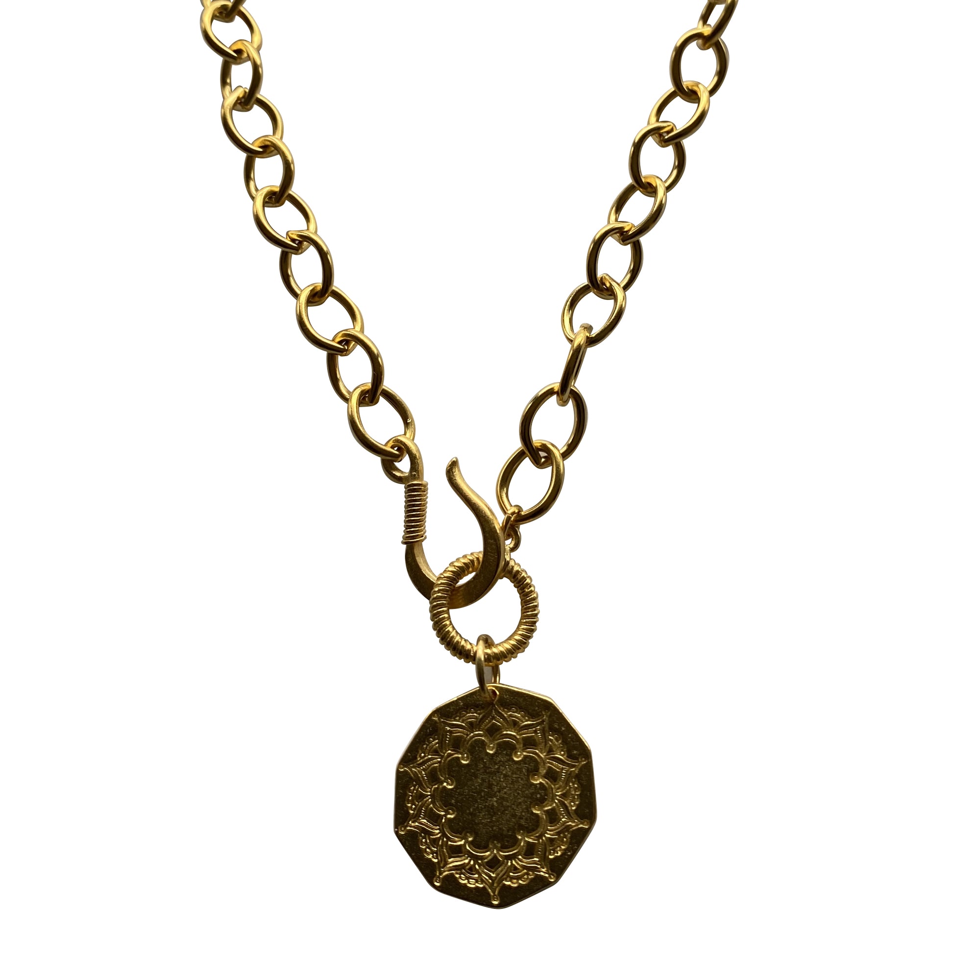 Gold Statement Necklace with Geometric Design Pendantl