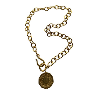 Gold Statement Necklace with Geometric Design Pendantl