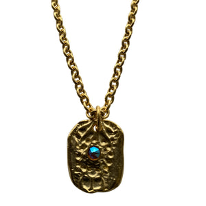 Gold Rope Chain Necklace with Rectangle Topaz Gold Pendant