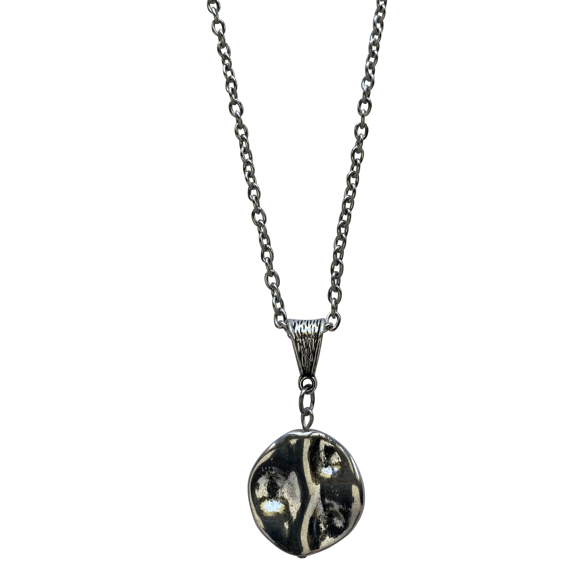 Round Wavy Pendant Necklace with Stainless Steel Chain