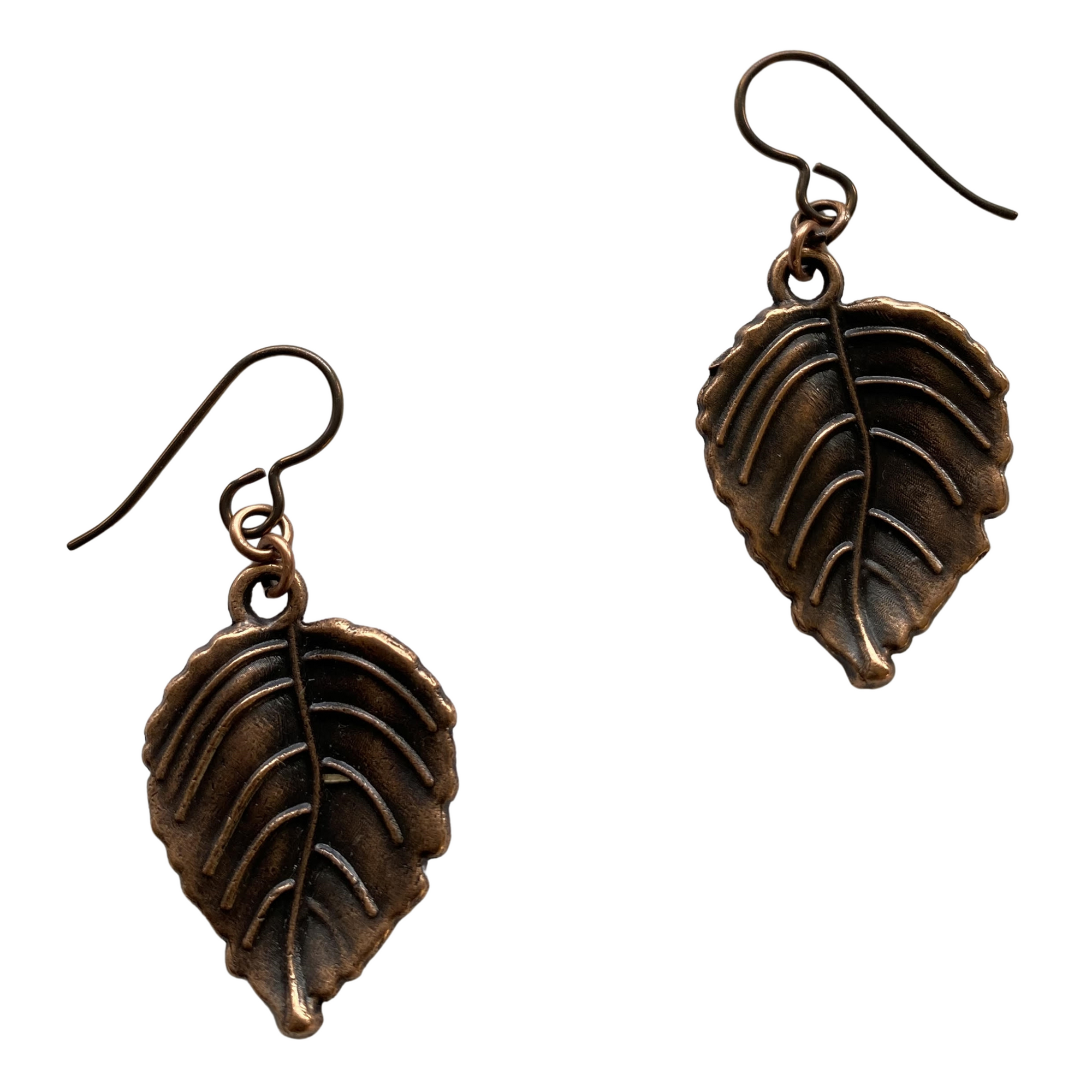 Pear Shape Copper Leaf Earrings for Sensitive Ears