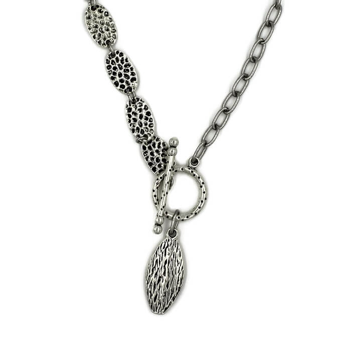 Pewter Silver Toggle Necklace with Stainless Steel Chain - Creative Jewelry by Marcia - Asymmetrical Jewelry - Timeless Jewelry