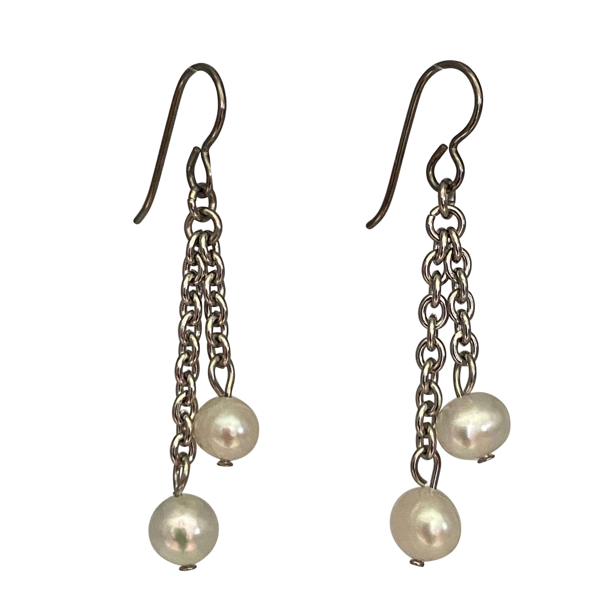 Freshwater Pearl Chain Earrings-Earrings- Creative Jewelry by Marcia